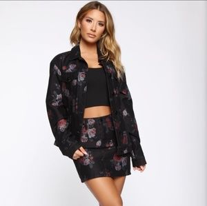Dominique Denim Skirt Set - Black Floral
